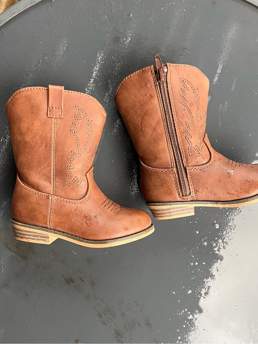 Kids Tan Western Cowboy Boots with Side Zip